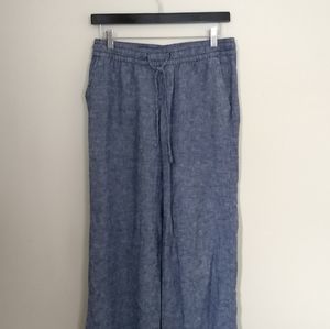 Chambray Elastic Wide Leg Pants, XS